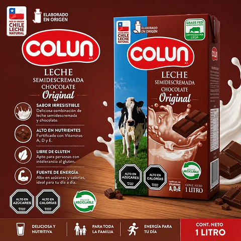 Leche Semidescremada Original Sabor Chocolate Colun 1 L