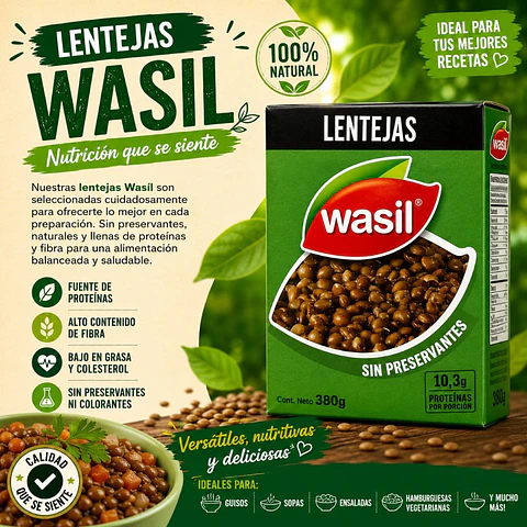 Lentejas Listas Para Servir Wasil Drenado 230 g - Neto 380 g