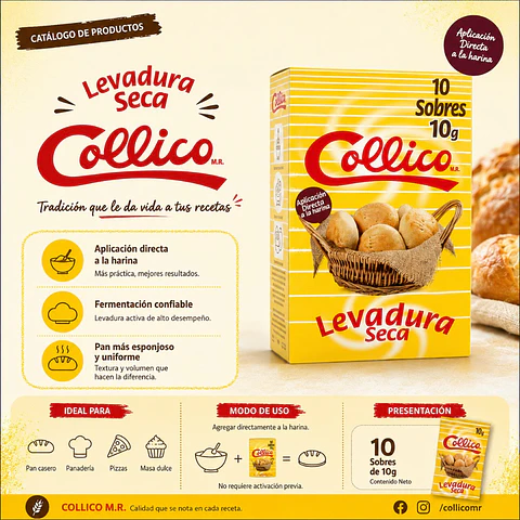 Levadura seca 10 sobres Collico 10g