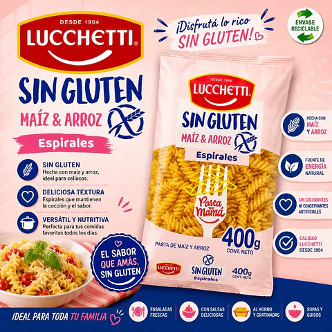Fideo Pasta Espirales Sin Gluten Lucchetti 400 g