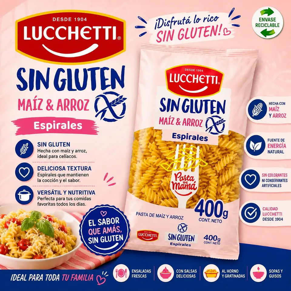 Fideo Pasta Espirales Sin Gluten Lucchetti 400 g 1