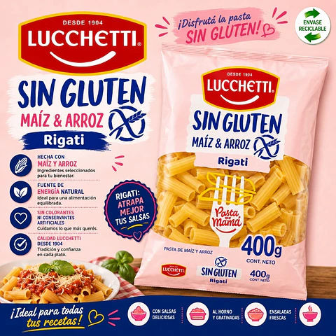 Fideo Pasta Rigati Sin Gluten Lucchetti 400 g