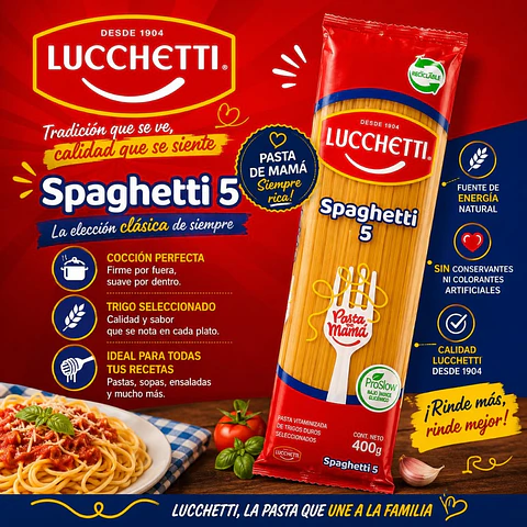 Fideo Pasta Spaghetti N°5 Lucchetti 400 g
