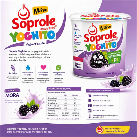 Yoghurt Batido Sabor Mora Yoghito Soprole 120 g