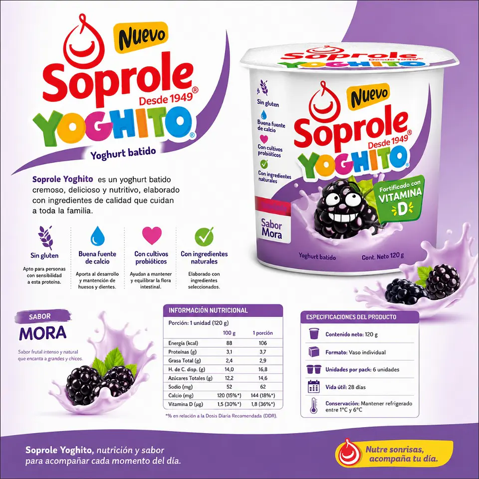 Yoghurt Batido Sabor Mora Yoghito Soprole 120 g 1