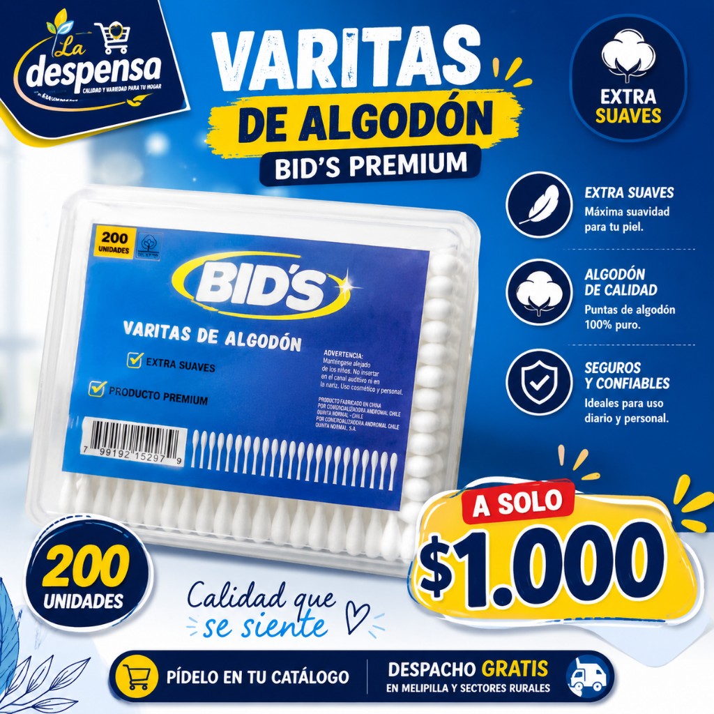 Algodón en Varitas Lastrade Blanco Caja 200 Varitas (cotonitos)