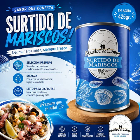 Surtido de Mariscos en Agua Abuelos del Campo 425gr