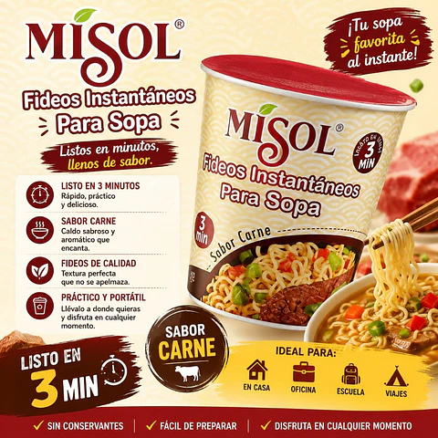 Pasta Fideos Instantáneos Misol Sabor Carne 65g