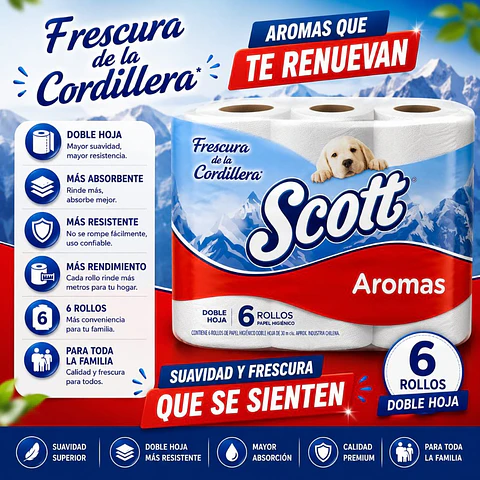 Papel Higiénico Aromas Doble Hoja Scott 6 rollos