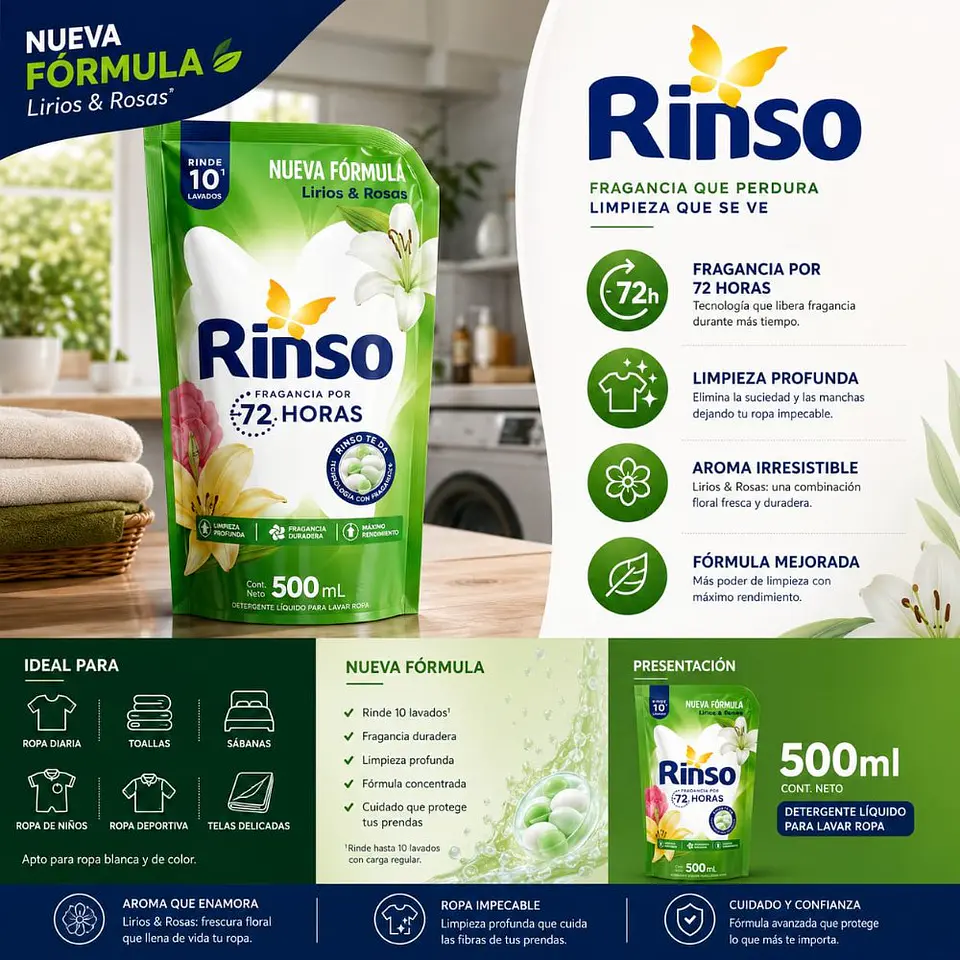 Detergente Líquido Lirios y Rosas Rinso 500ml  1