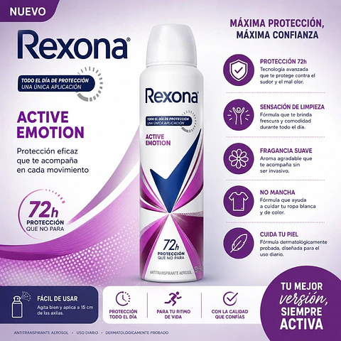Desodorante Aerosol Rexona Active Emotion Mujer 150 ml