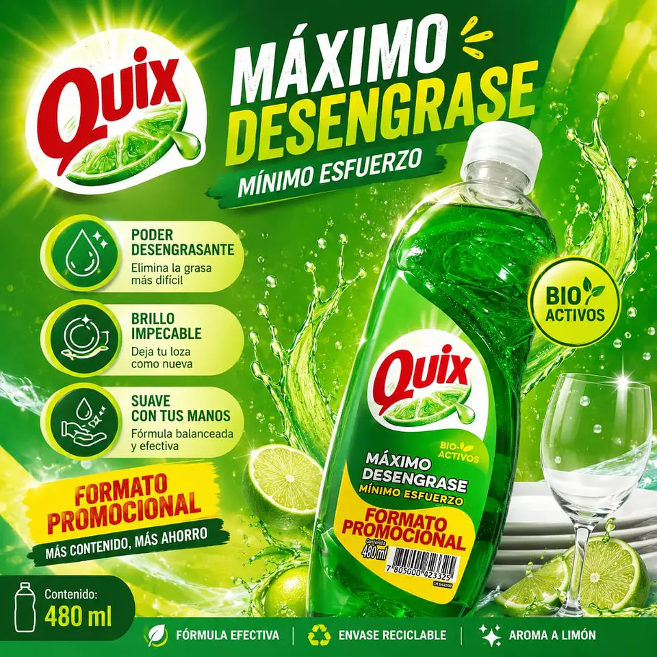 Lavaloza Limón con Bio Activos Quix 480ml 1