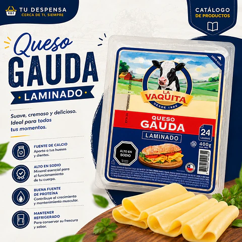 Queso Gauda Laminado La Vaquita 24 laminas 400g