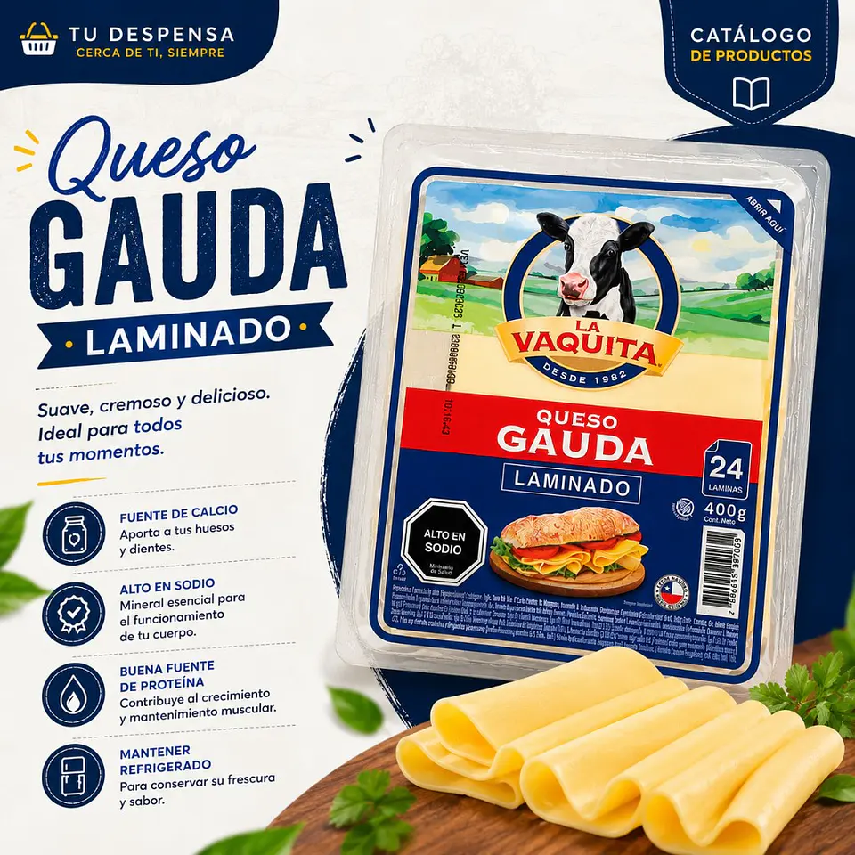 Queso Gauda Laminado La Vaquita 24 laminas 400g 1