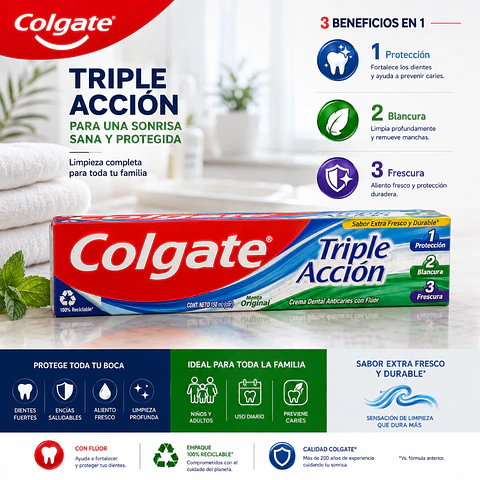 Pasta Dental Colgate Triple Acción Menta Original 75 g