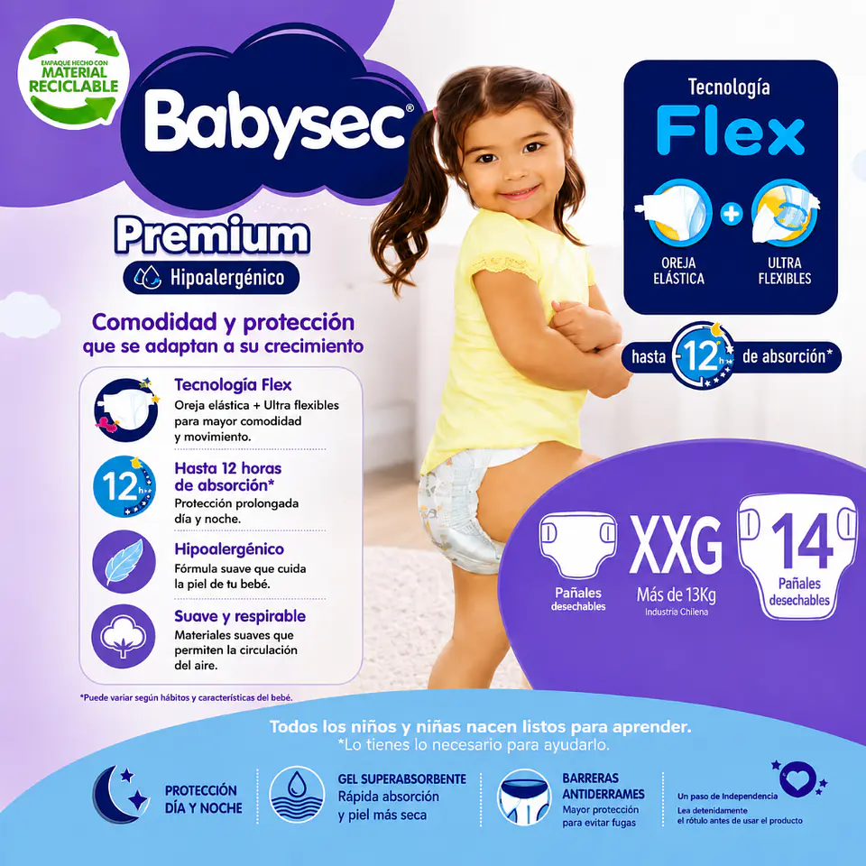 Pañal Babysec Premium XXG 14u 1