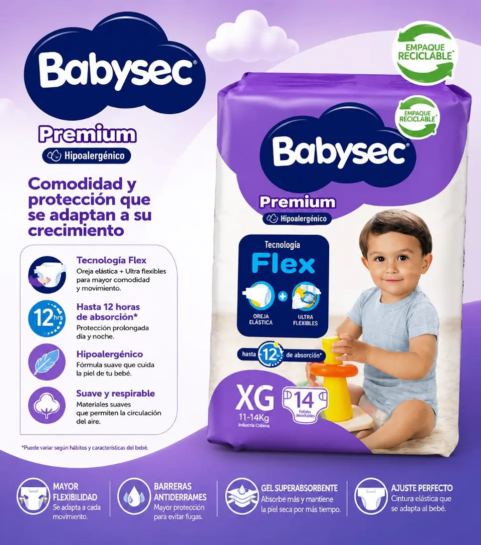 Pañal Babysec Premium XG 14u 1