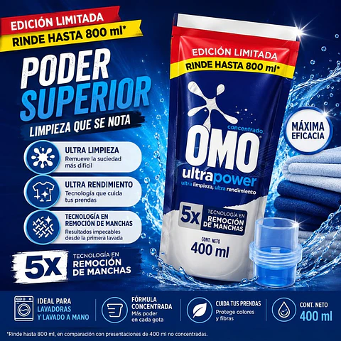 Detergente Líquido Matic OMO Ultra Power 400ml