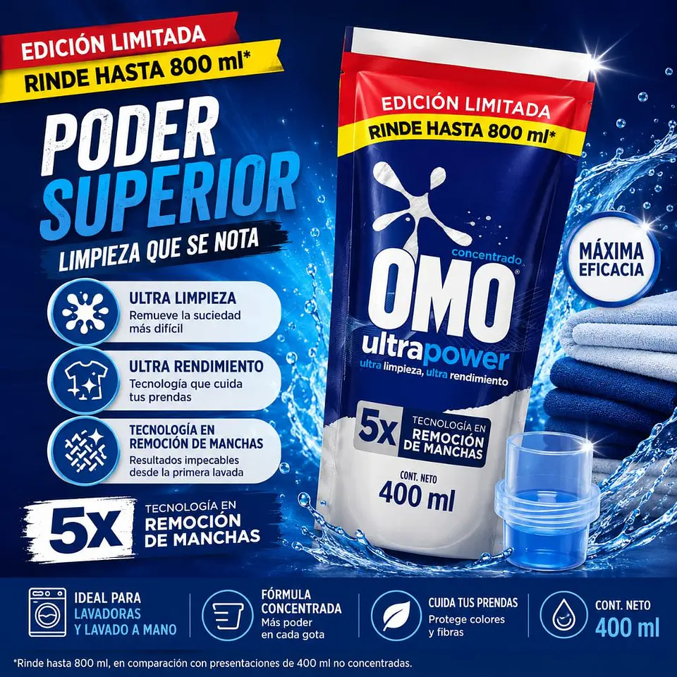 Detergente Líquido Matic OMO Ultra Power 400ml 1