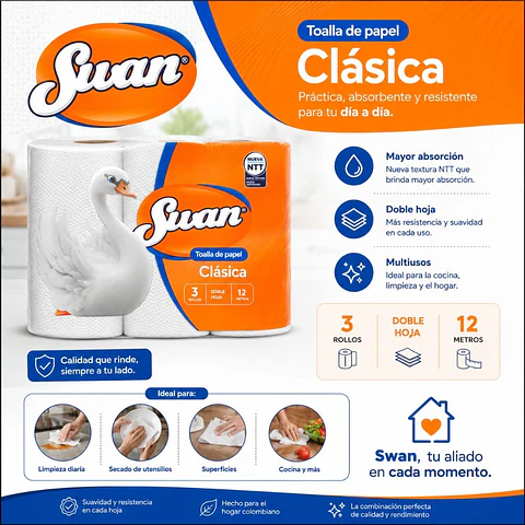 Toalla de Papel Swan 3 Rollos 