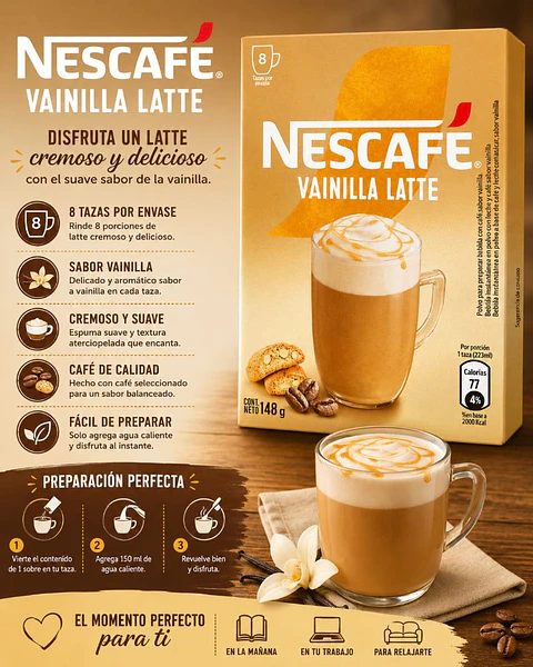 Café Instantáneo Nescafé Vainilla Latte Caja 8 un 148g