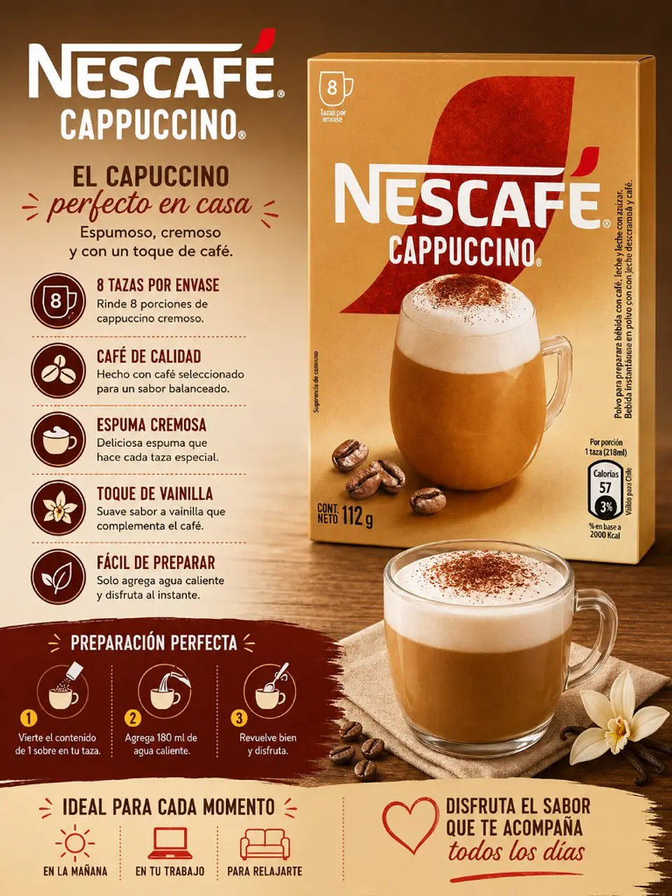 Café Instantáneo Nescafé Capuccino 112g 8un 1