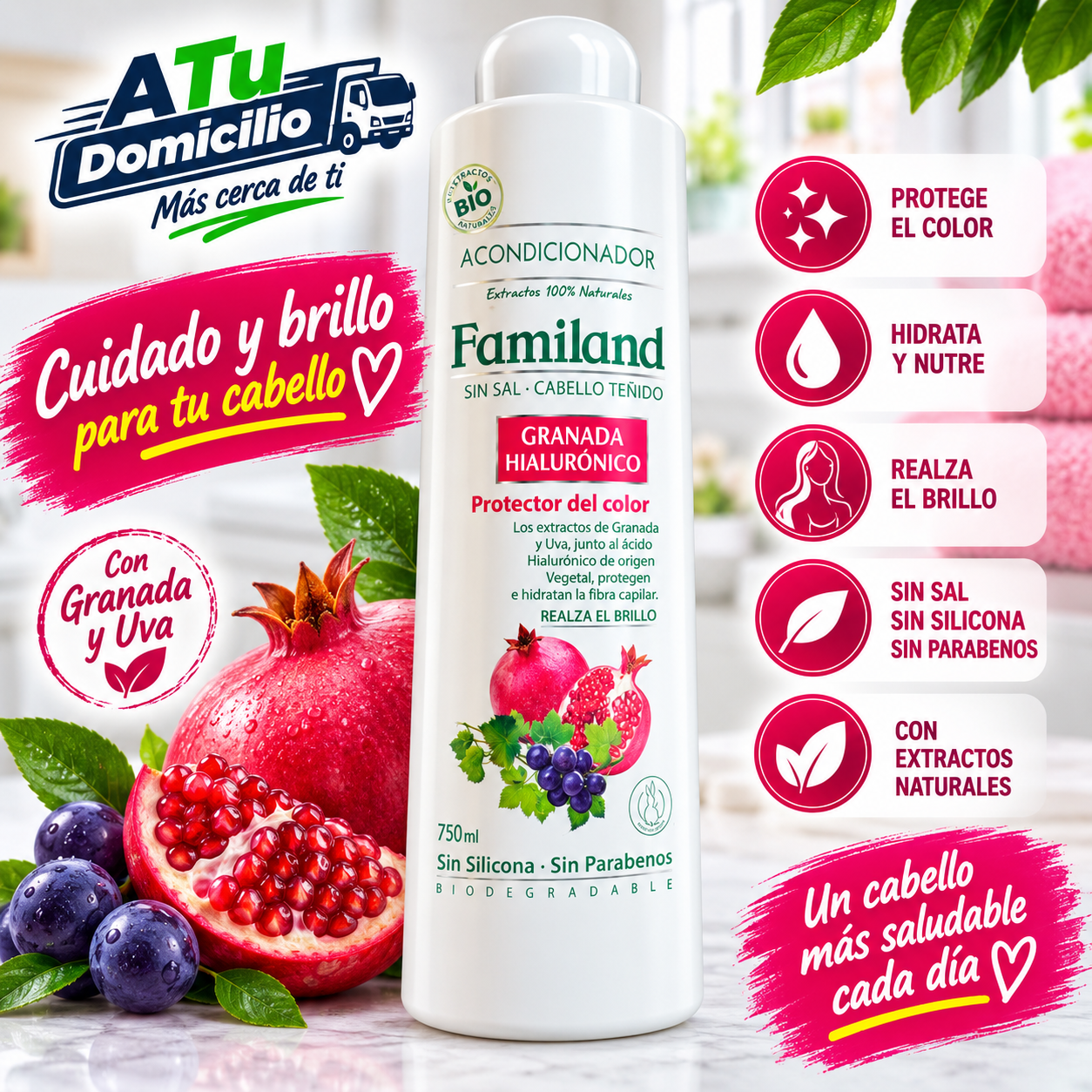 Acondicionador Granada Uva Sin Sal 750 ml. Familand