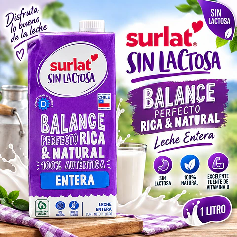 Leche Blanca Entera Sin Lactosa Surlat 1 L