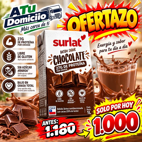 Bebida Láctea Sabor Chocolate Surlat 1 Litro