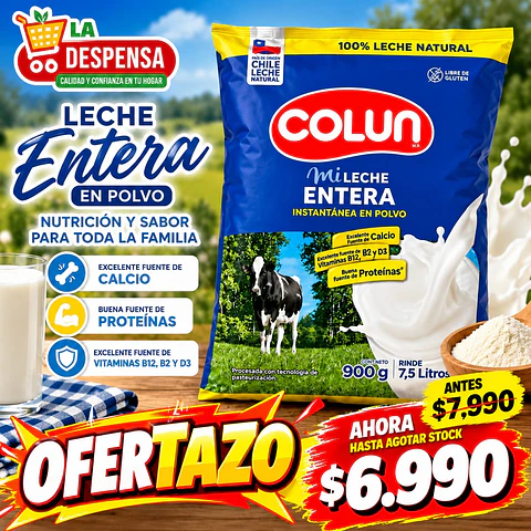 Leche en Polvo Entera Colun 900g