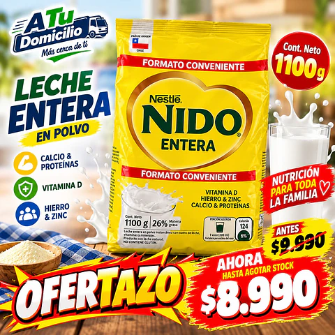 Leche en Polvo Entera Nido 1100g