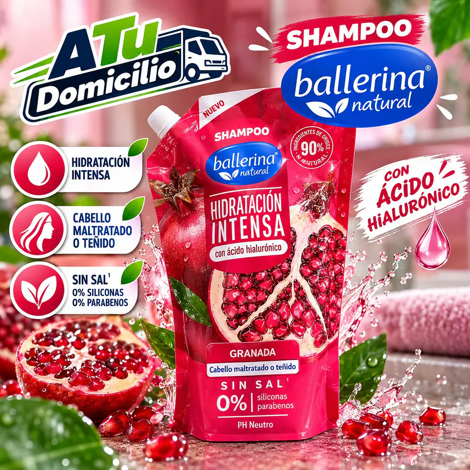 Shampoo Granada con ácido hialurónico Bellerina 750 ml 1