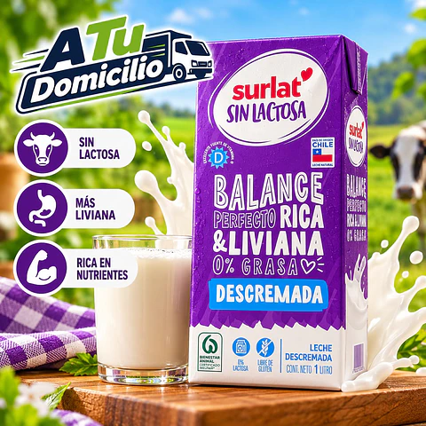 Leche Descremada Sin Lactosa Surlat 1 L
