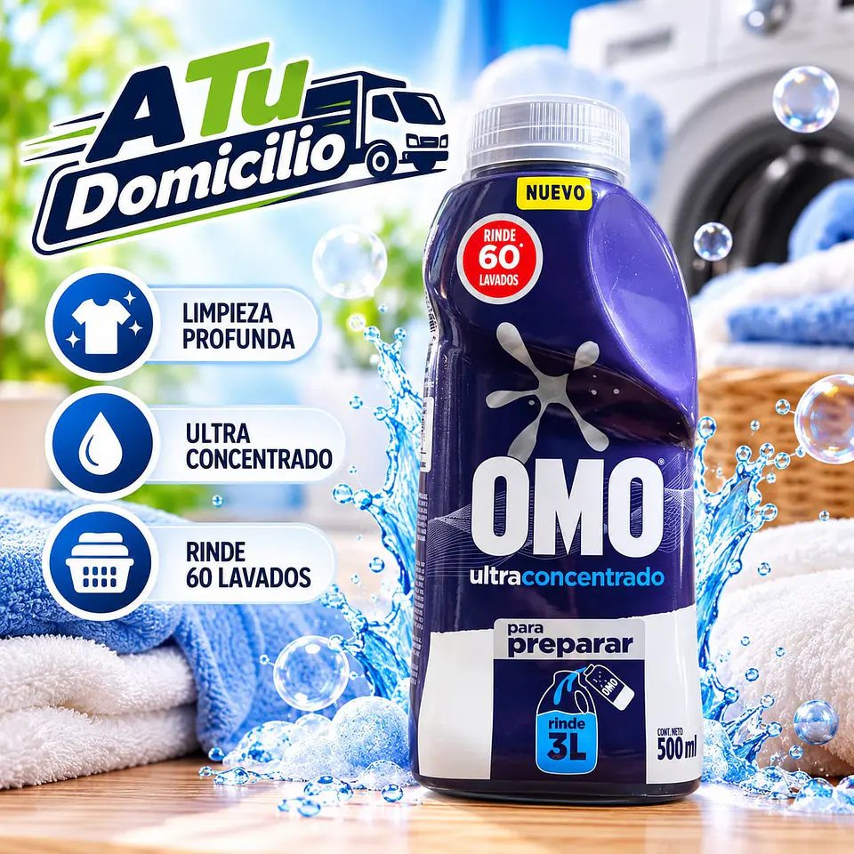 Detergente Líquido Ultra Concentrado Ultra Power Para Preparar OMO 500 ml 1