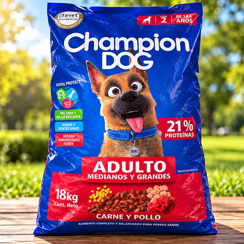 Alimento Seco Perro Adulto Raza Mediana/Grande Carne y Pollo Champion Dog 18 Kg