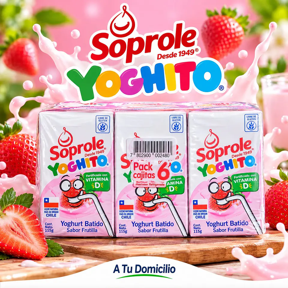 Yoghurt Batido Yoguito Sabor Frutilla Soprole Pack 6 unidades 115g 1