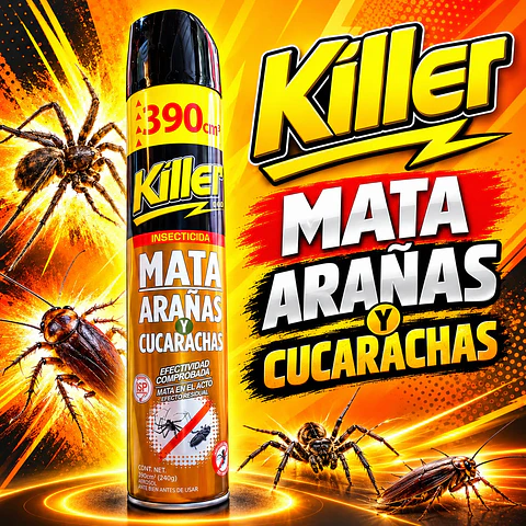 Insecticida Aerosol Mata Arañas y Cucarachas Killer 390 cm2