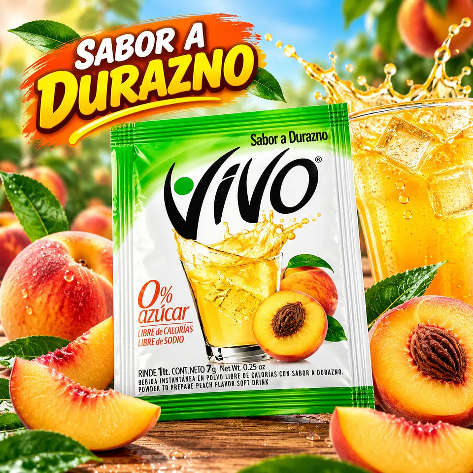 Jugo en Polvo Libre de Azúcar Sabor Durazno Vivo 7 g 1