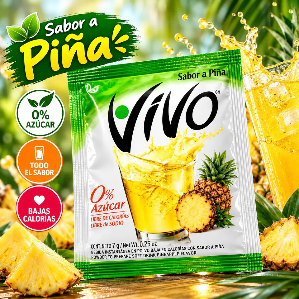 Jugo en Polvo Libre de Azúcar Sabor Piña Vivo 7 g 1