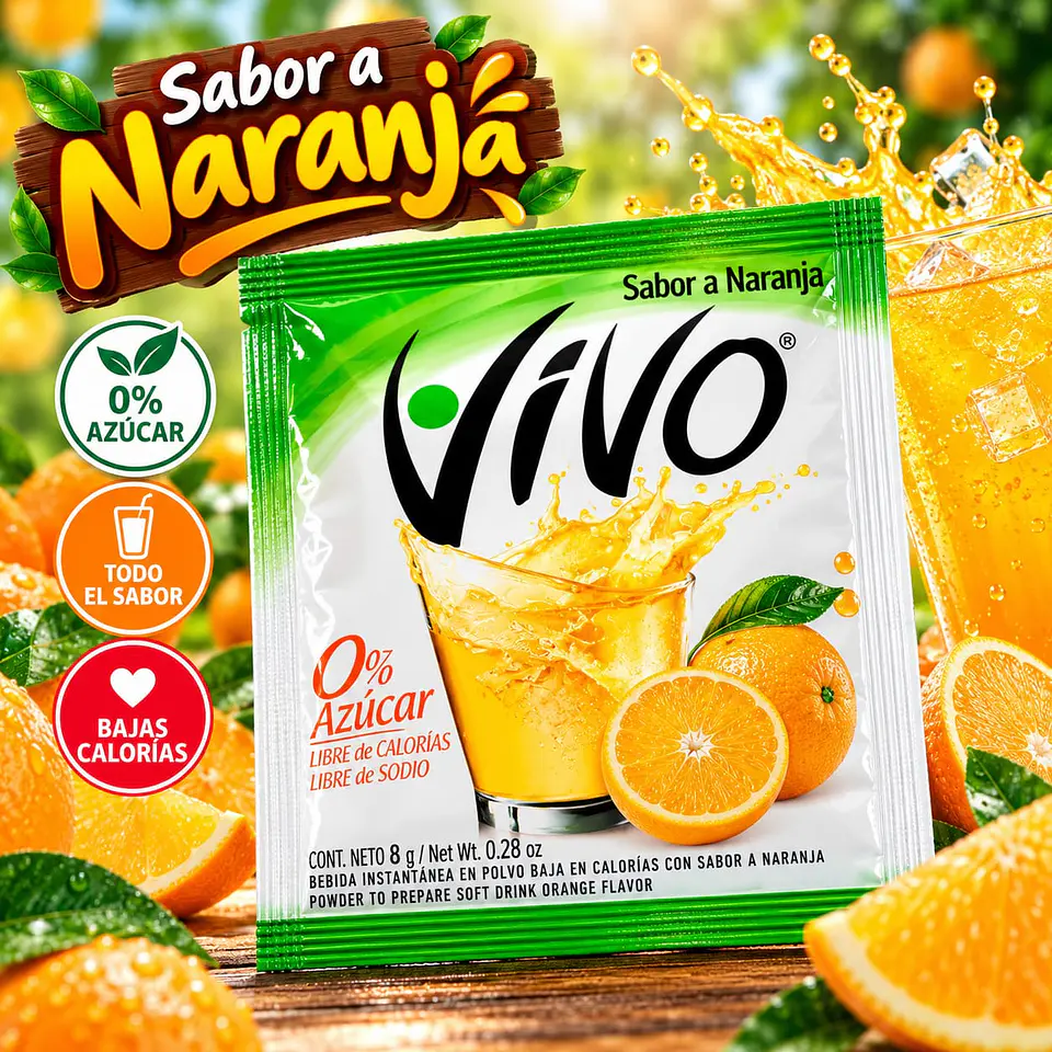 Jugo en Polvo Libre de Azúcar Sabor Naranja Vivo 7 g 1