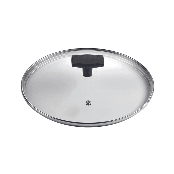 Tapa Vidrio Templado Borde Acero Inox c/ Agujero de Vapor 22cm 