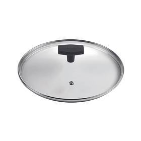 Tapa Vidrio Templado Borde Acero Inox c/Agujero de Vapor 28cm