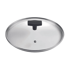 Tapa Vidrio Templado Borde Acero Inox c/Agujero de Vapor 24cm