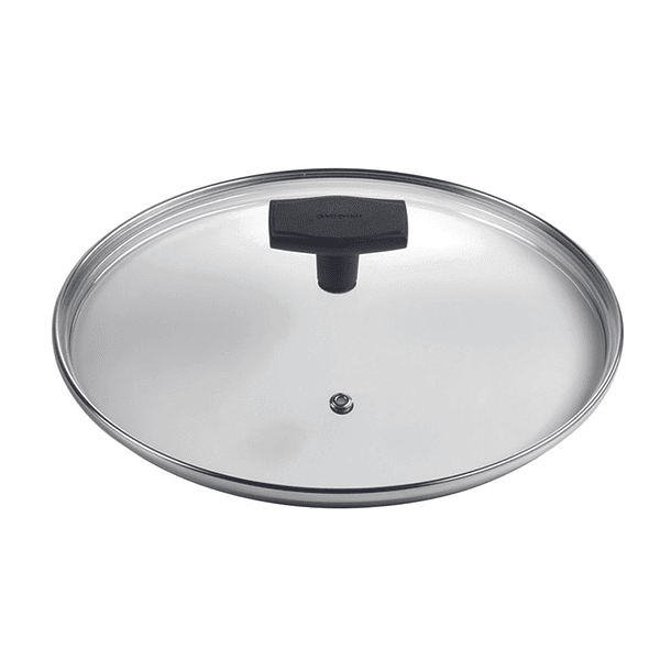 Tapa Vidrio Templado Borde Acero Inox c/Agujero de Vapor 24cm 