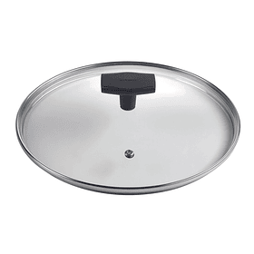 Tapa Vidrio Templado Borde Acero Inox c/Agujero de Vapor 20cm