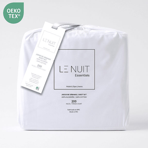 2 Sábanas 1 Plaza 100% Algodón 200 Hilos Essentials Liso Blanco 3