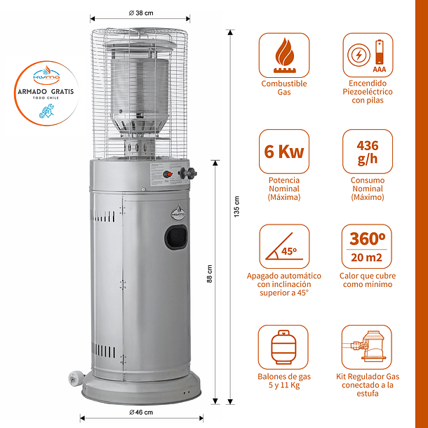 Estufa Segunda Seleccion a Gas Exterior Terraza CILDRO LW Inox 1,35 metros 2