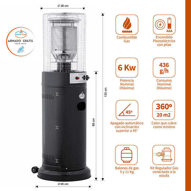 Estufa  Segunda Seleccion a Gas Exterior Terraza CILDRO LW Negra 1,35 metros 2