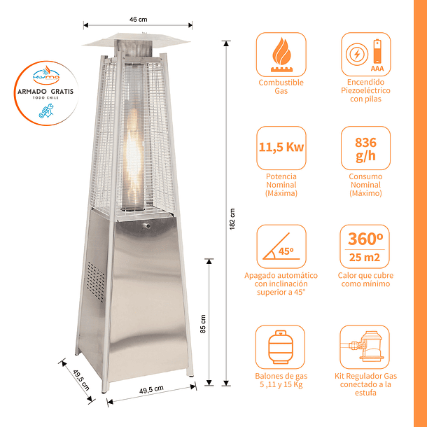 Estufa Segunda Seleccion a Gas Exterior Terraza OBELISK LW Inox 1,8 metros 2