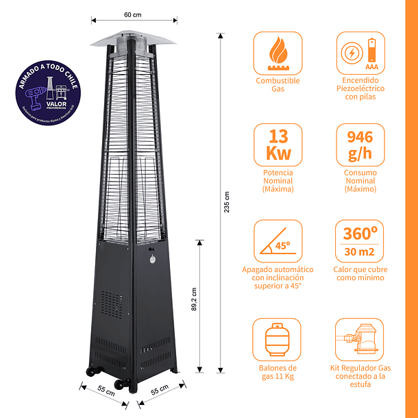 Estufa a Gas Exterior Terraza TRINX Negra 2